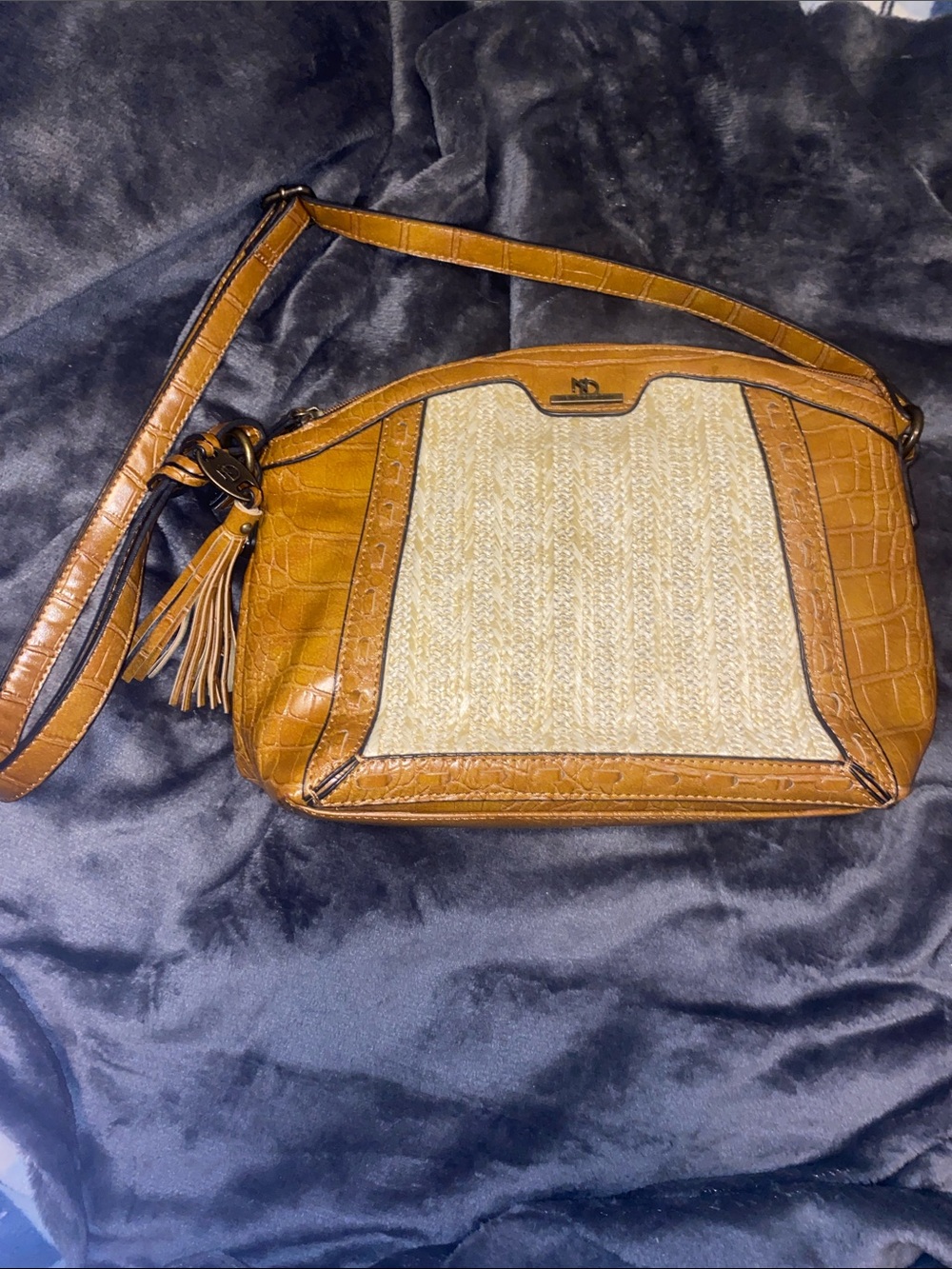 new directions Tan Croc-Embossed Shoulder Bag with Woven Front Panel